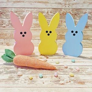 Handmade Wooden Spring Peep Easter Bunnies